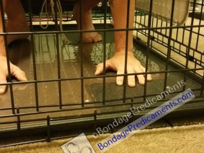 Gay Sub Locked in Cage Spiked Mat Chastity